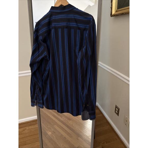 Age Of Wisdom Mens Blue and Black Striped Button Up Shirt Large - Picture 6 of 9